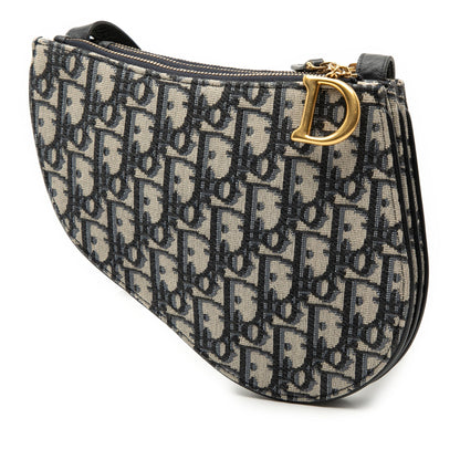 Blue Dior Oblique Canvas Saddle Triple Zip Crossbody