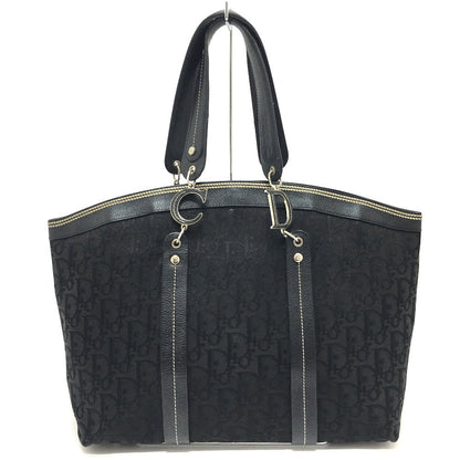 Christian Dior Tote Bag Canvas / leather black Flower embroidery Trotter Women