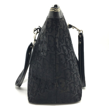 Christian Dior Tote Bag Canvas / leather black Flower embroidery Trotter Women