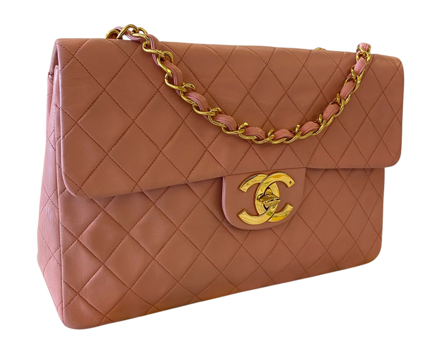 Chanel 90 S Barbie Pink Lambskin Maxi 24K Gold Hardware