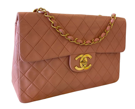 Chanel 90 S Barbie Pink Lambskin Maxi 24K Gold Hardware