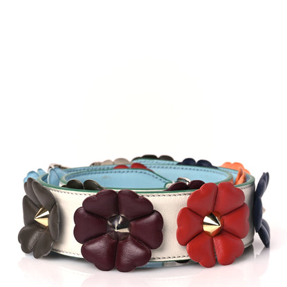 Fendi Vitello Dolce Flowerland Bi-Color Studded Strap You White Ice Multicolor