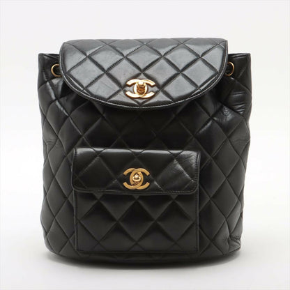 Chanel Black Lambskin Diamond-Quilted Flap Backpack