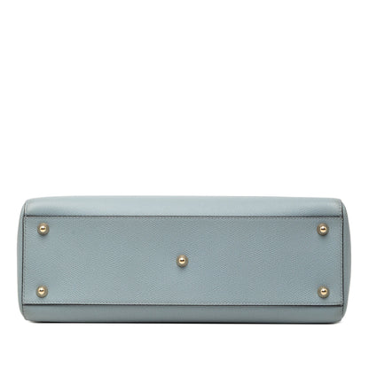 Blue Dior Large Grained Calfskin Lady Dior Satchel