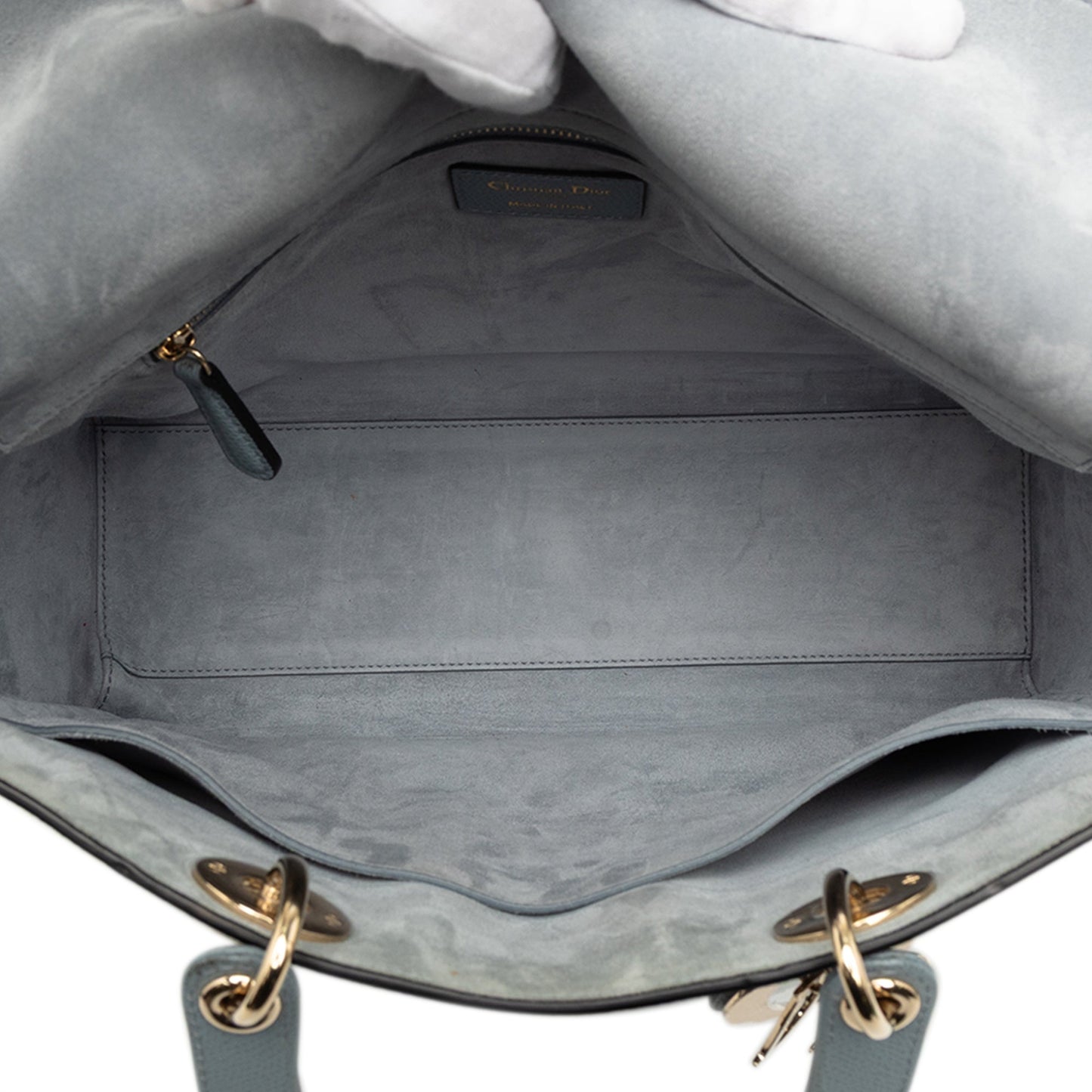 Blue Dior Large Grained Calfskin Lady Dior Satchel