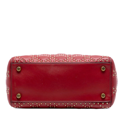 Red Dior Medium Studded Calfskin Lady Dior Handbag