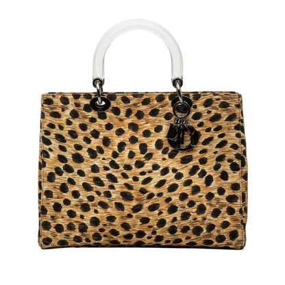 Brown Dior Large Canvas Leopard Print Lady Dior Satchel