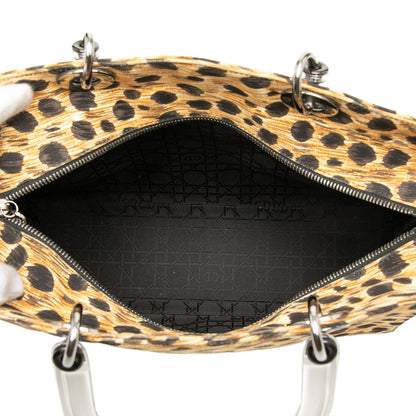 Brown Dior Large Canvas Leopard Print Lady Dior Satchel