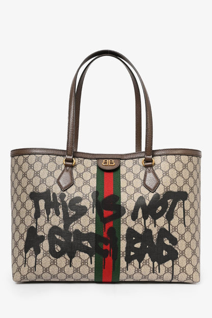Gucci X Balenciaga Brown Bb Supreme Ophidia 'This Is Not A Gucci Bag' Printed Shopping Tote