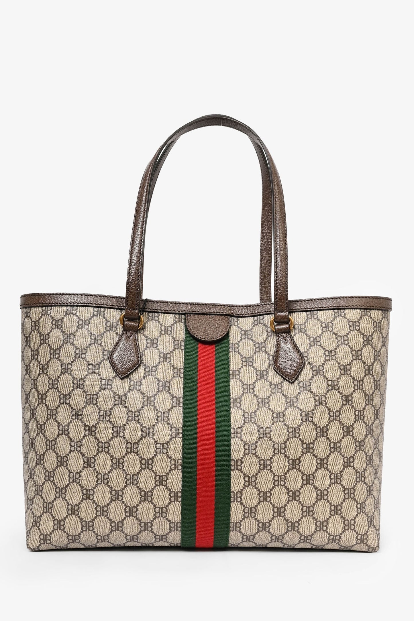 Gucci X Balenciaga Brown Bb Supreme Ophidia 'This Is Not A Gucci Bag' Printed Shopping Tote