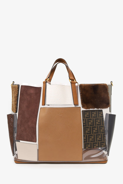 Fendi Brown Vinyl/Leather/Fur Forever Patch Pocket Tote (As Is)