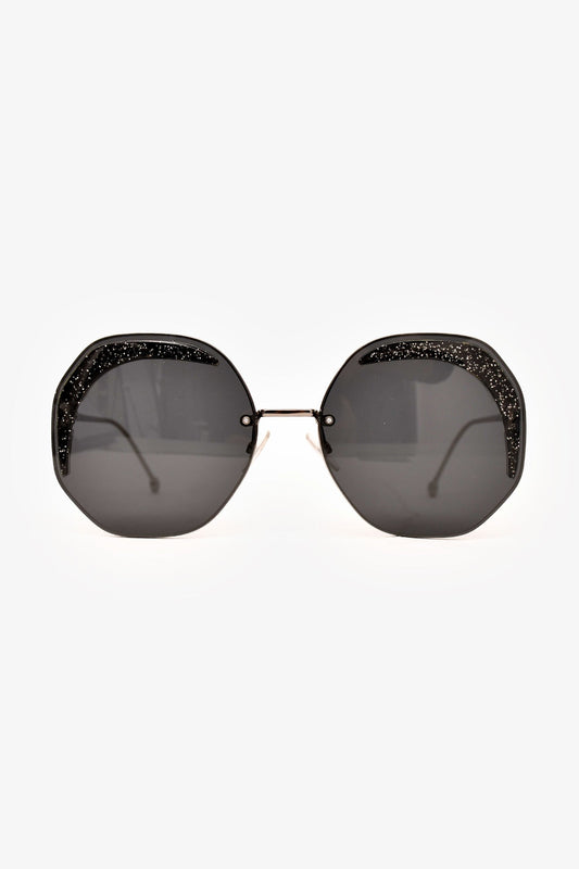 Fendi Black/Silver Tone Glitter Octangular Sunglasses