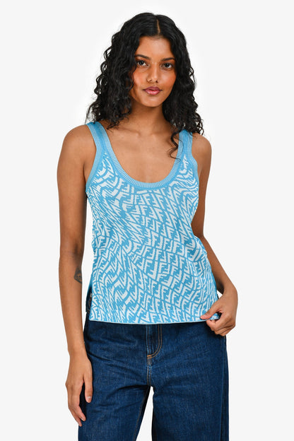 Fendi Blue Logo Scoop Neck Sleeveless Top Size 38