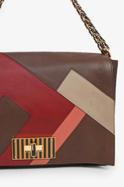 Fendi Brown/Red Leather 'Claudia' Shoulder Bag