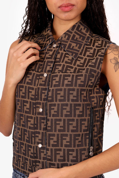 Fendi Brown/Blue FF Zucca Reversible Vest Size 34