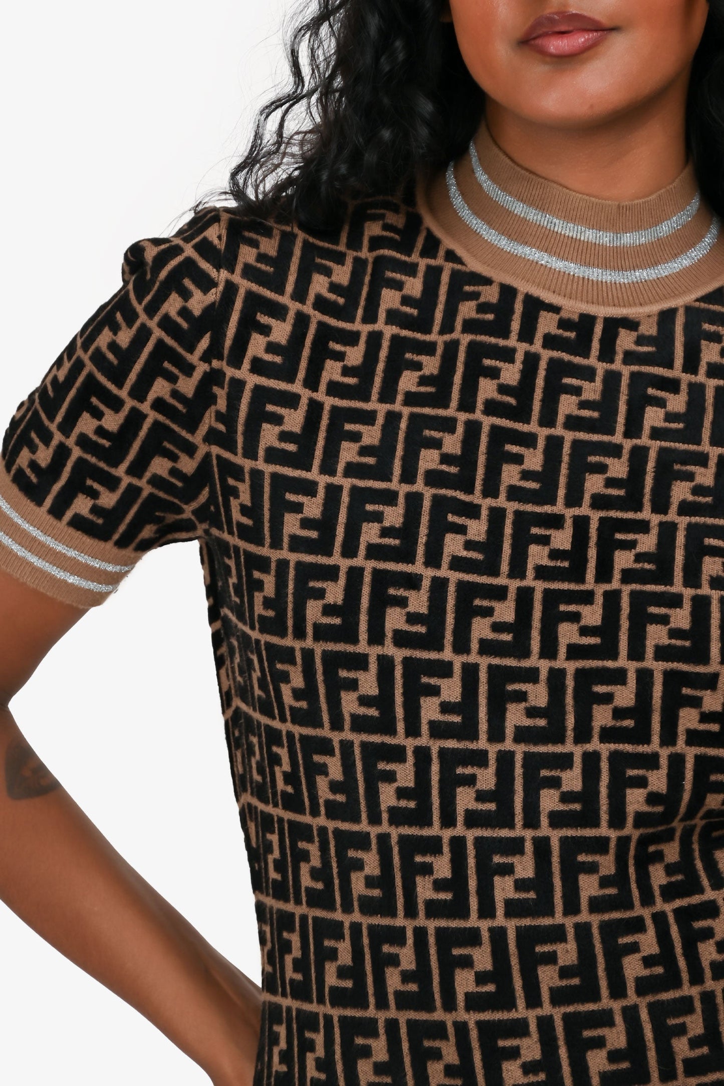 Fendi Brown/Black Monogram Short Sleeves Sweater Size 40