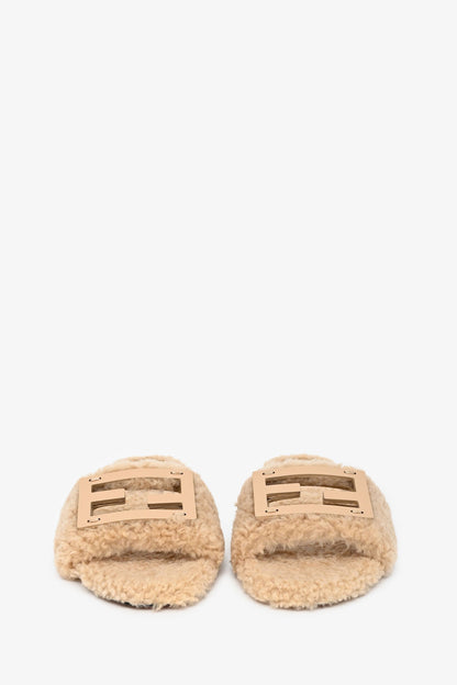 Fendi Cream Shearling Slides Size 38