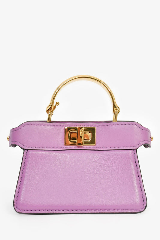 Fendi Purple Lamb Leather Nano Peekaboo Top Handle Bag with Strap