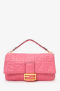 Fendi Pink Leather Nappa FF 1974 Embossed Large Baguette Bag with Strap