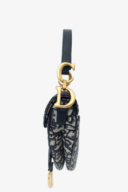 Christian Dior 2019 Blue Oblique Jacquard Mini Saddle Bag With Strap