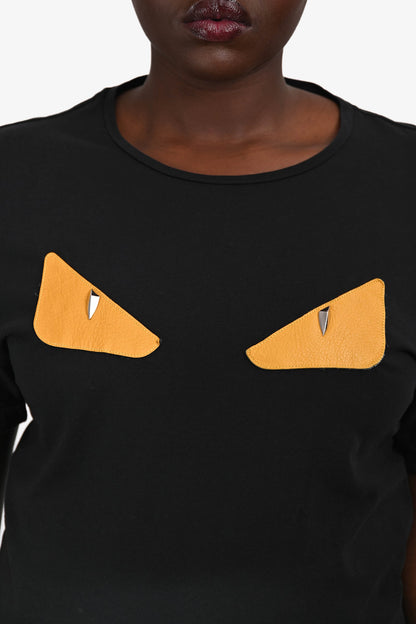 Fendi Black/Yellow Cotton/Leather Monster Crew Neck T-Shirt Size 50