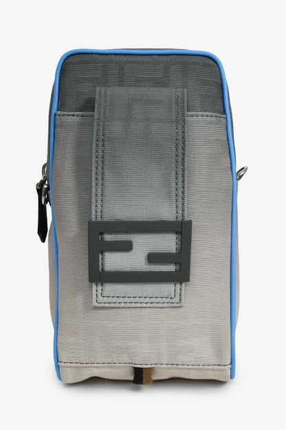 Fendi Grey Ombre Canvas Blue Trim Vertical Crossbody