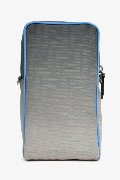 Fendi Grey Ombre Canvas Blue Trim Vertical Crossbody