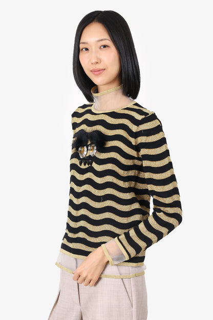 Fendi Black/Gold Metallic Embellished Monster Sweater Size 42 (As Is)