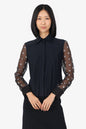 Fendi Black Sheer Sleeve Embroidered 'FF' Button Down Blo Size 38