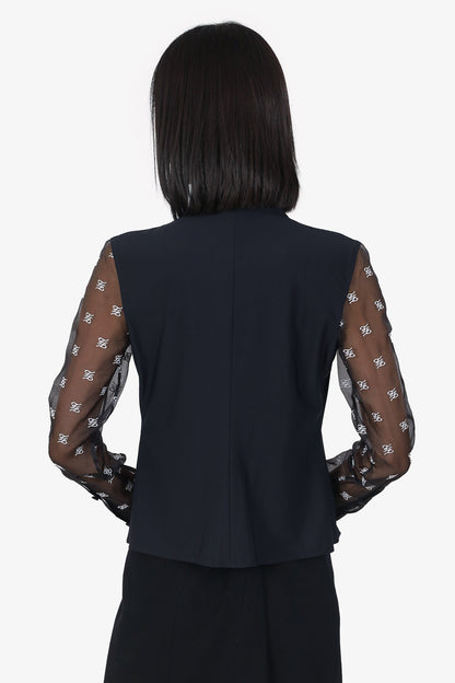Fendi Black Sheer Sleeve Embroidered 'FF' Button Down Blo Size 38