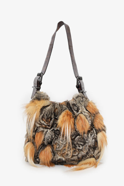Fendi Brown/Grey Chinchilla Fur Oyster Shoulder Bag