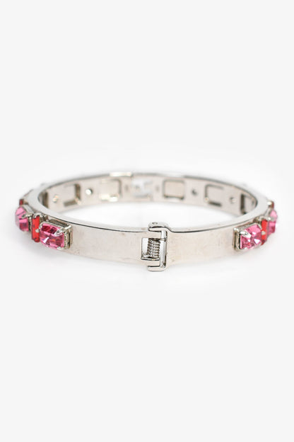 Fendi Silver Toned Red/Pink Crystal Bracelet
