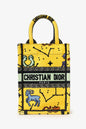 Christian Dior 2022 Yellow Canvas Embroidered Pixel Zodiac Mini Book Tote Phone Bag With Strap
