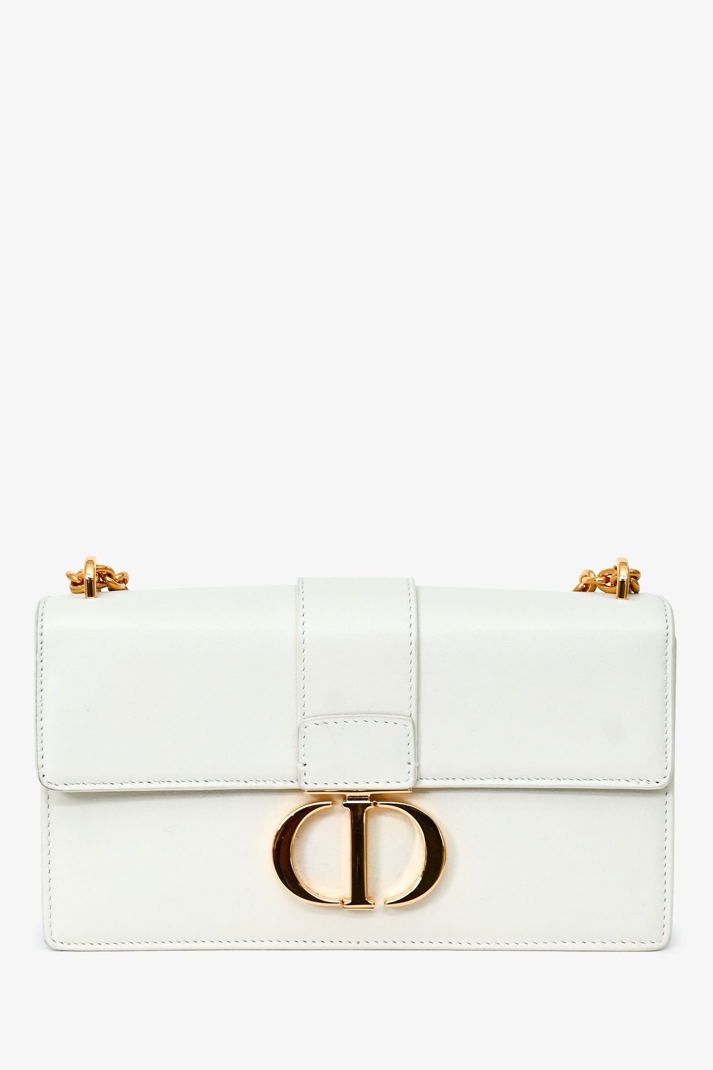 Christian Dior White Leather '30 Montaigne East-West' Crossbody Bag With Chain