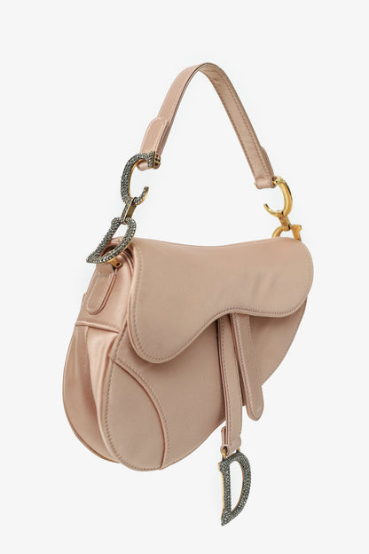 Christian Dior 2019 Pink Satin Crystal Embellished Mini Saddle Bag