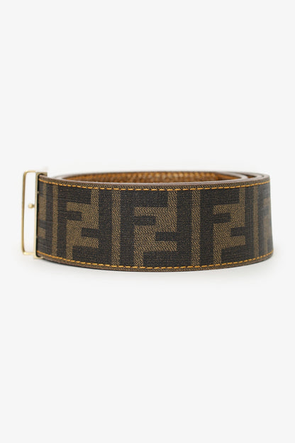 Fendi Gold Metallic/Zucca Coated Canvas Reversible Plaque Buckle Belt