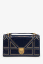 Christian Dior 2017 Navy Patent Studded Mini Diorama Top Handle Bag With Pouch