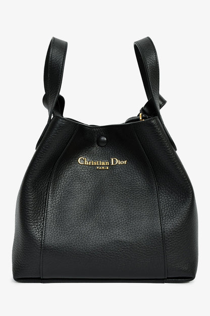 Christian Dior Black Grained Calfskin Bucket Bag With Strap