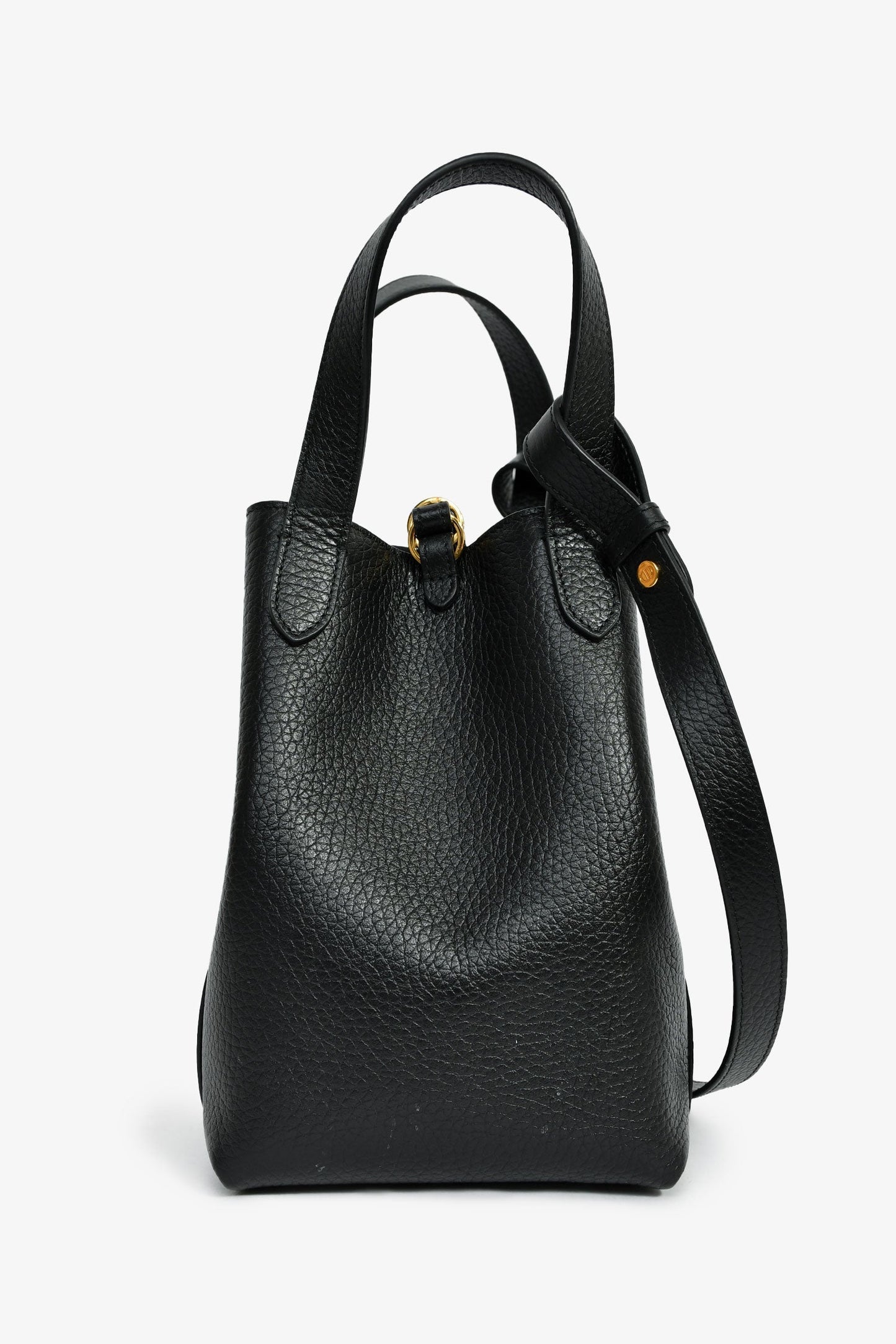 Christian Dior Black Grained Calfskin Bucket Bag With Strap
