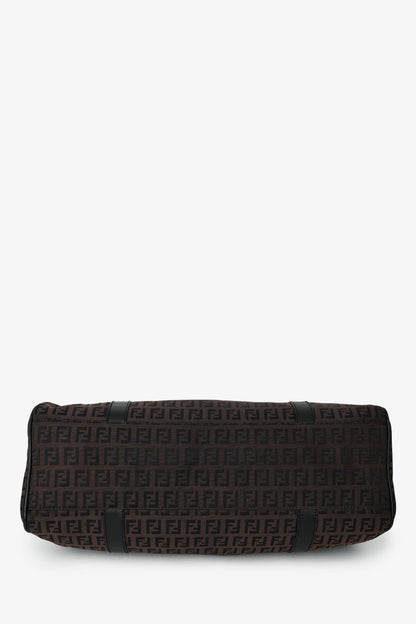 Fendi Brown/Black Zucca Canvas Baguette Hobo Bag