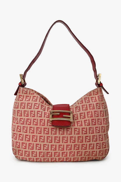 Fendi Red/Beige FF Zucca Baguette Shoulder Bag