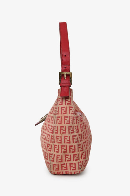 Fendi Red/Beige FF Zucca Baguette Shoulder Bag
