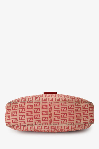 Fendi Red/Beige FF Zucca Baguette Shoulder Bag