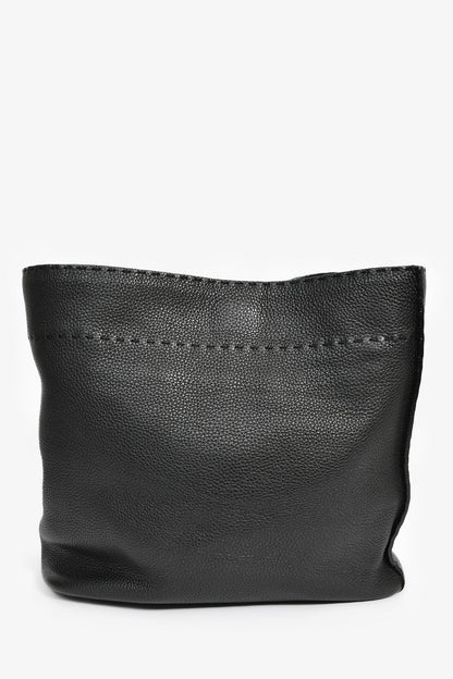 Fendi Black Leather Selleria Anna Bucket Bag with Strap