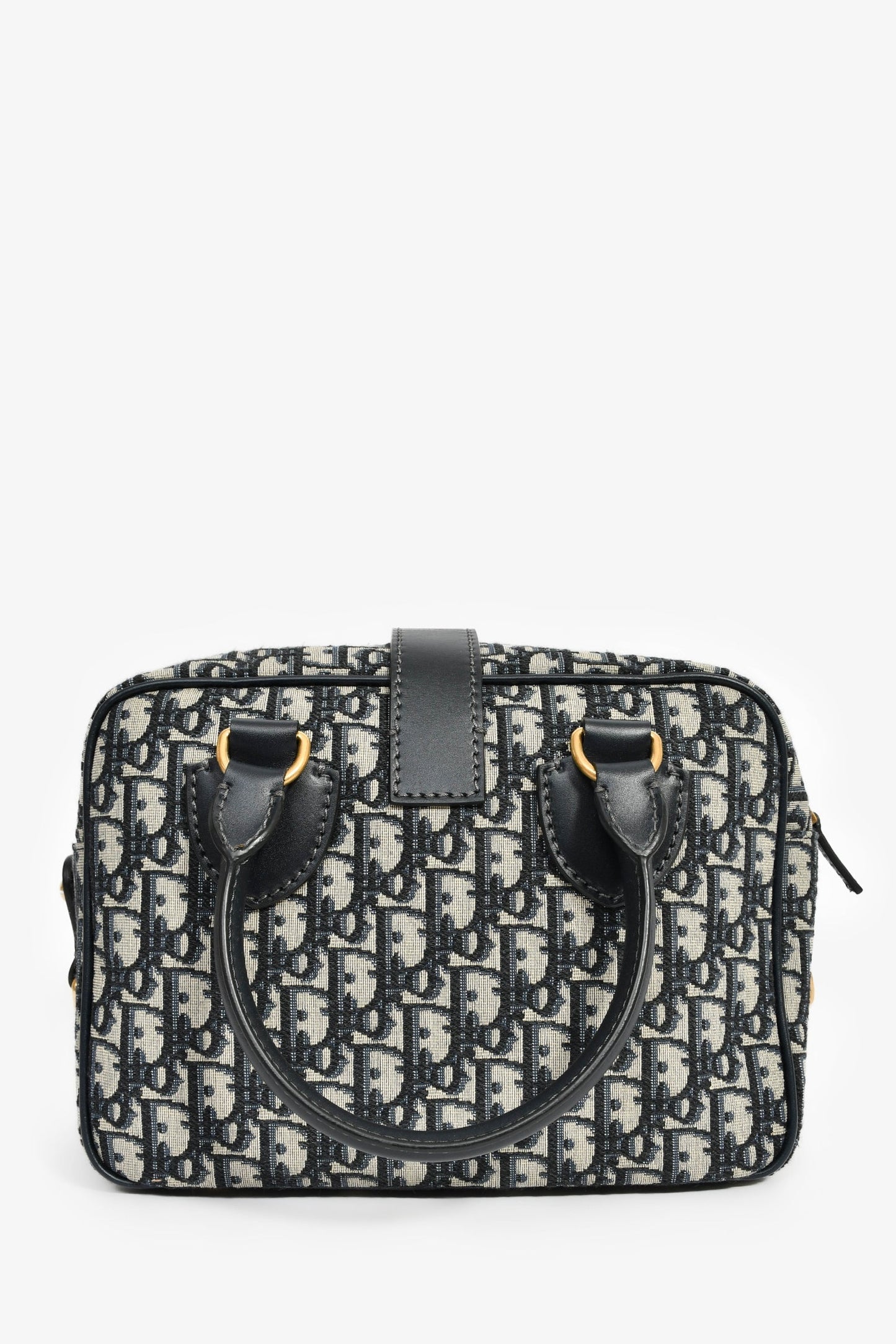 Christian Dior 2017 Navy Oblique Jacquard Bowling Bag With Strap