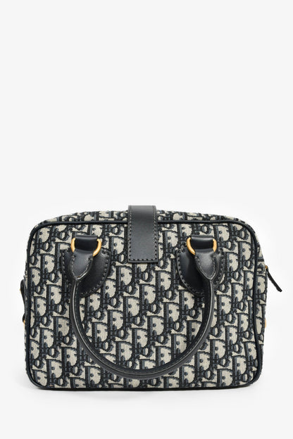 Christian Dior 2017 Navy Oblique Jacquard Bowling Bag With Strap