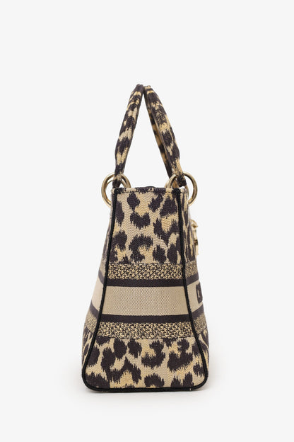 Christian Dior 2021 Leopard Print Canvas Medium Lady Dior Bag With Strap