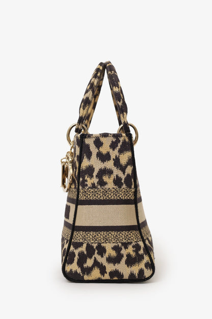 Christian Dior 2021 Leopard Print Canvas Medium Lady Dior Bag With Strap