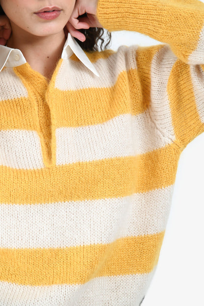 Fendi Yellow/White Stripe Mohair Polo Shirt Size 46