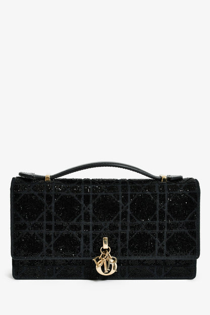 Christian Dior 2023 Black Bead Embellished My Dior Mini Bag With Chain